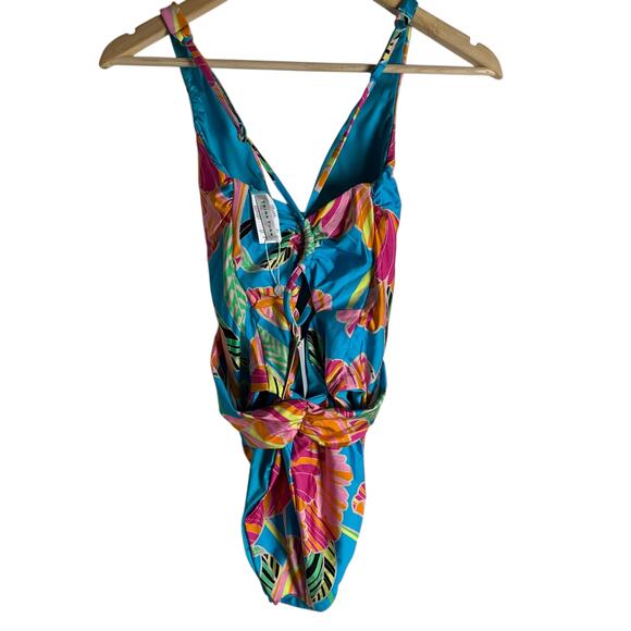 Trina Turk Poppy Blue Floral Print Plunge V-Neck One Piece Swimsuit Size 6 - Picture 11 of 12